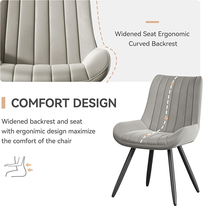 Mid Century Modern Dining Chairs Set of 4, Soft Cushion Upholstered Fabric, L...