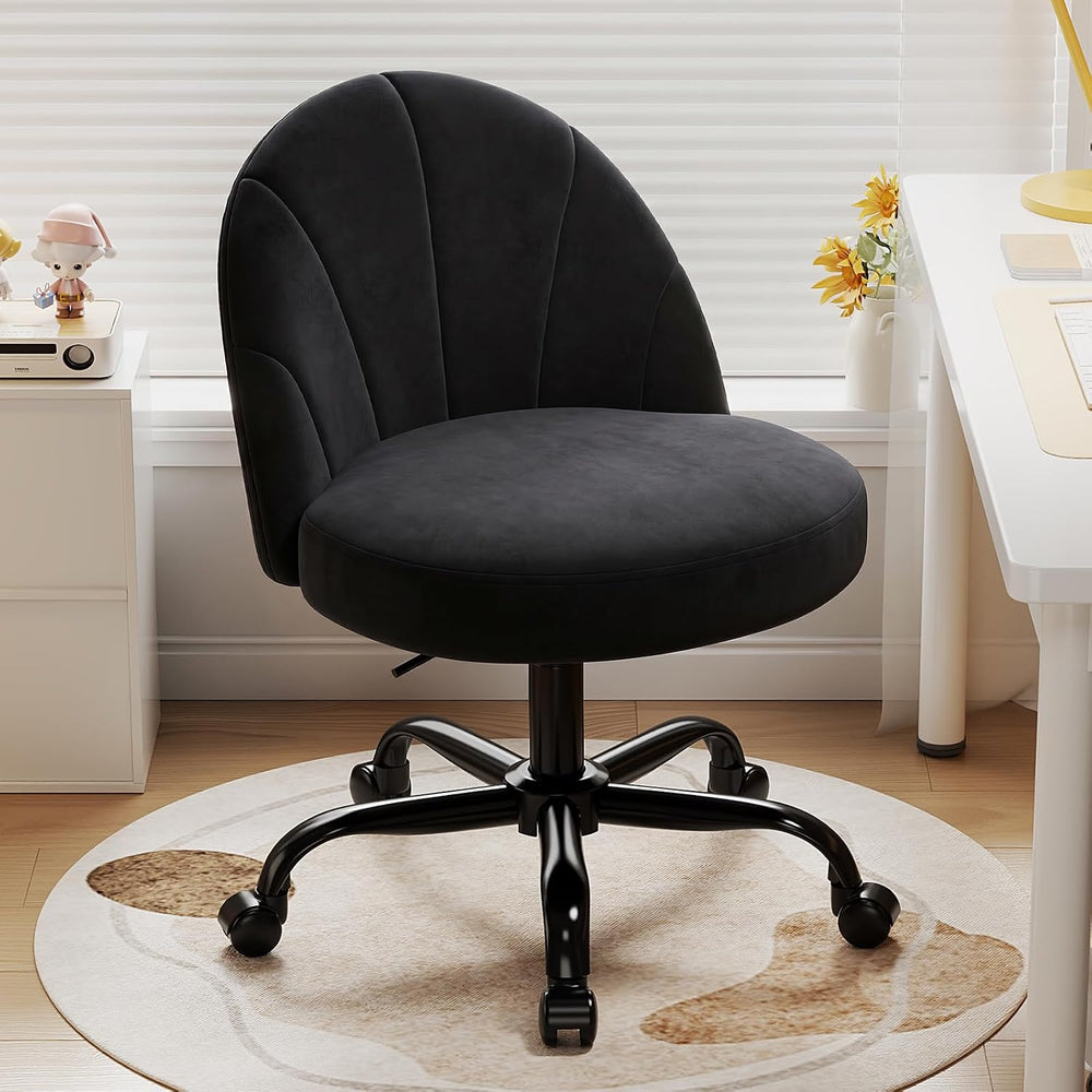 Vanity Chair, Comfy Celvet Swivel Desk Chair, Bedroom Vanity Office (Black) |...