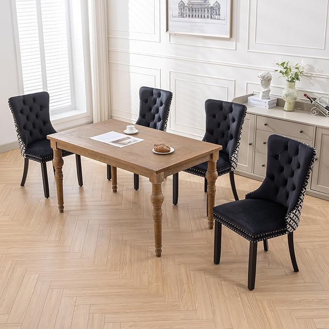 Modern Dining Chairs Set of 2, Tufted Upholstered Dining Chair with Solid Woo...