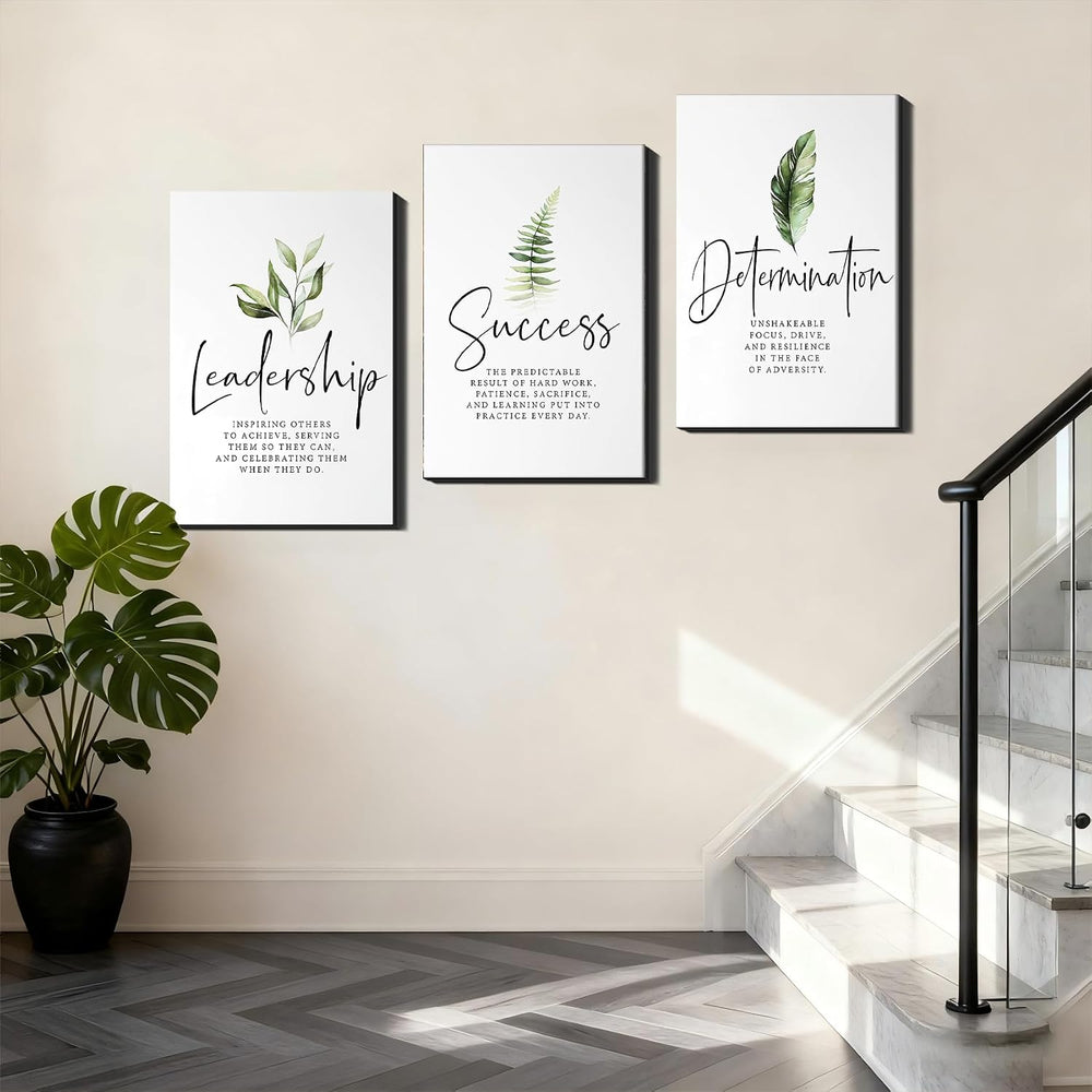 Set of 3 Framed Canvas Art - Modern Motivational Office Wall Decor, Leadershi...