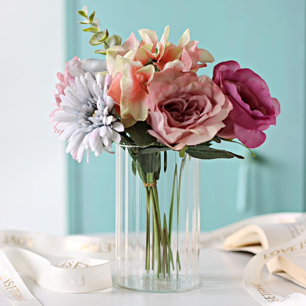 12Pcs Glass Cylinder vases for Centerpieces, 6 Inches Clear Ribbed Bud Vases ...