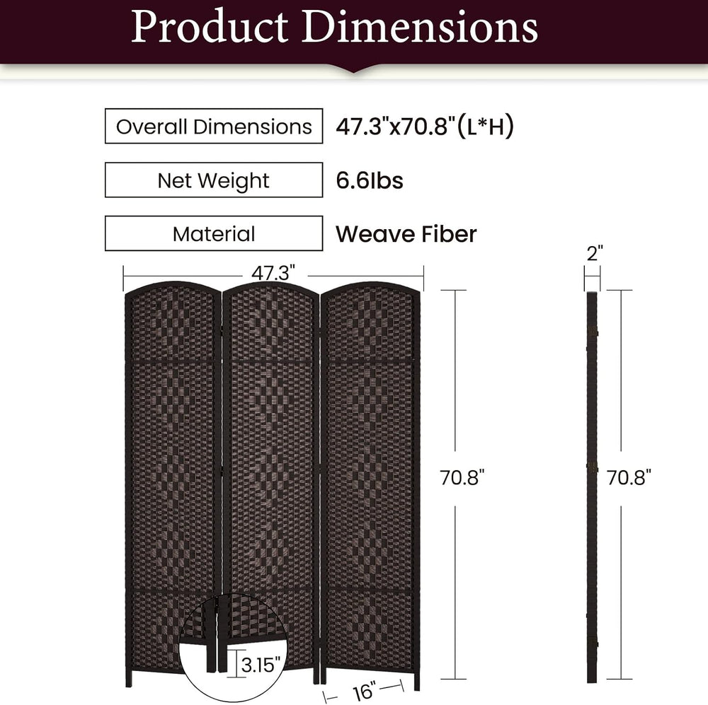 RHF Room Divider Panel,3 Panel Partition Room Dividers Screen, Dark Coffee