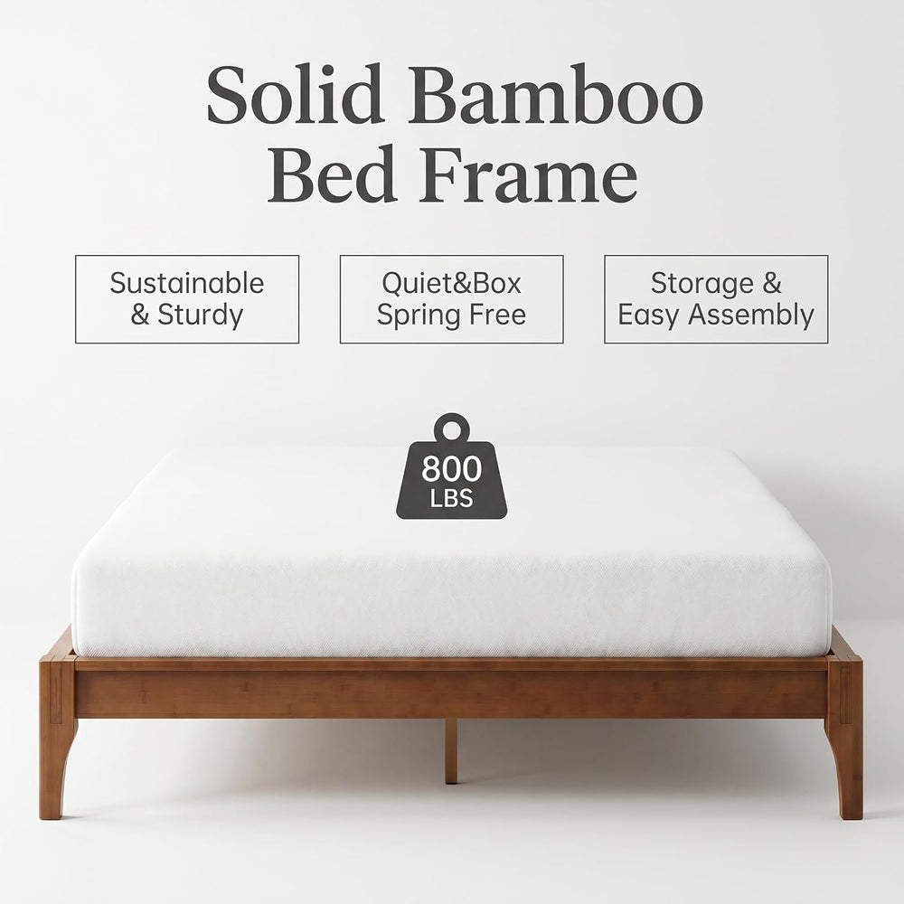 12 Inch Full Solid Bamboo Wood Platform Bed Frame with Wooden Slats