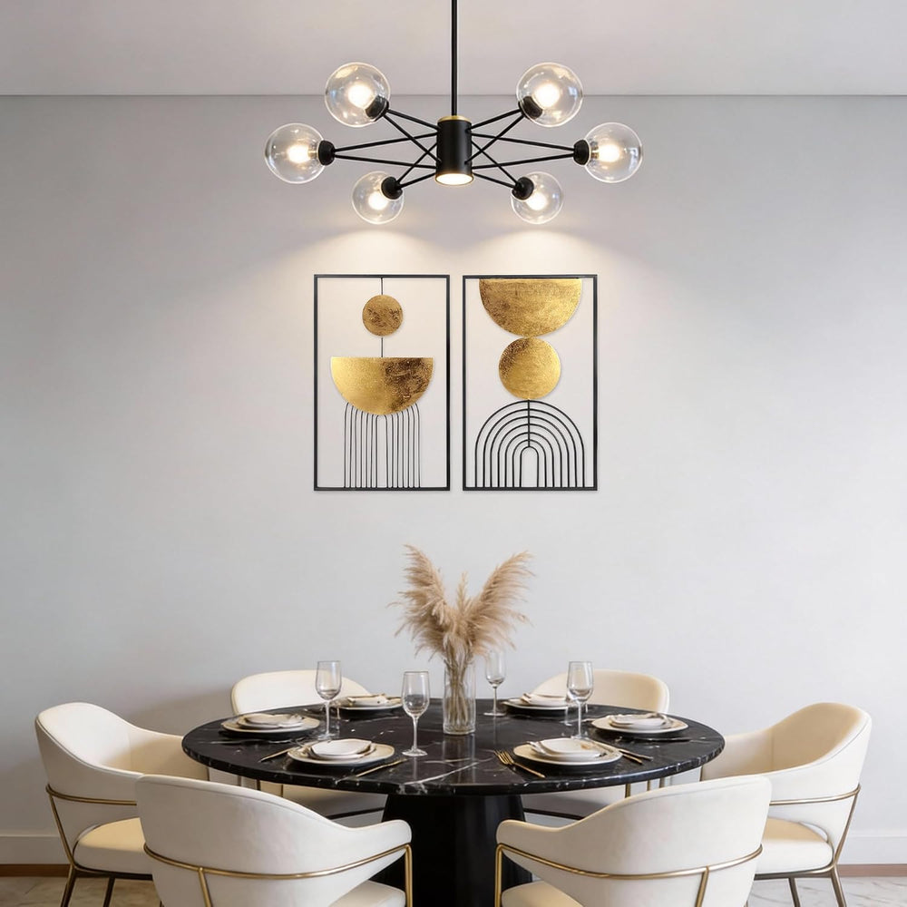 Abstract Geometric Wall Decor Set, Gold and Black Metal Wall Art with Circula...