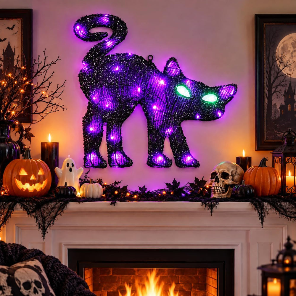 Lighted Hanging Black Cat Halloween Decorations Outdoor Indoor, Large Spooky ...