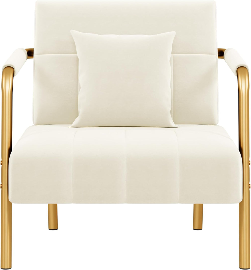 Yaheetech Small Chair Modern Armchair with Golden Frame, Beige