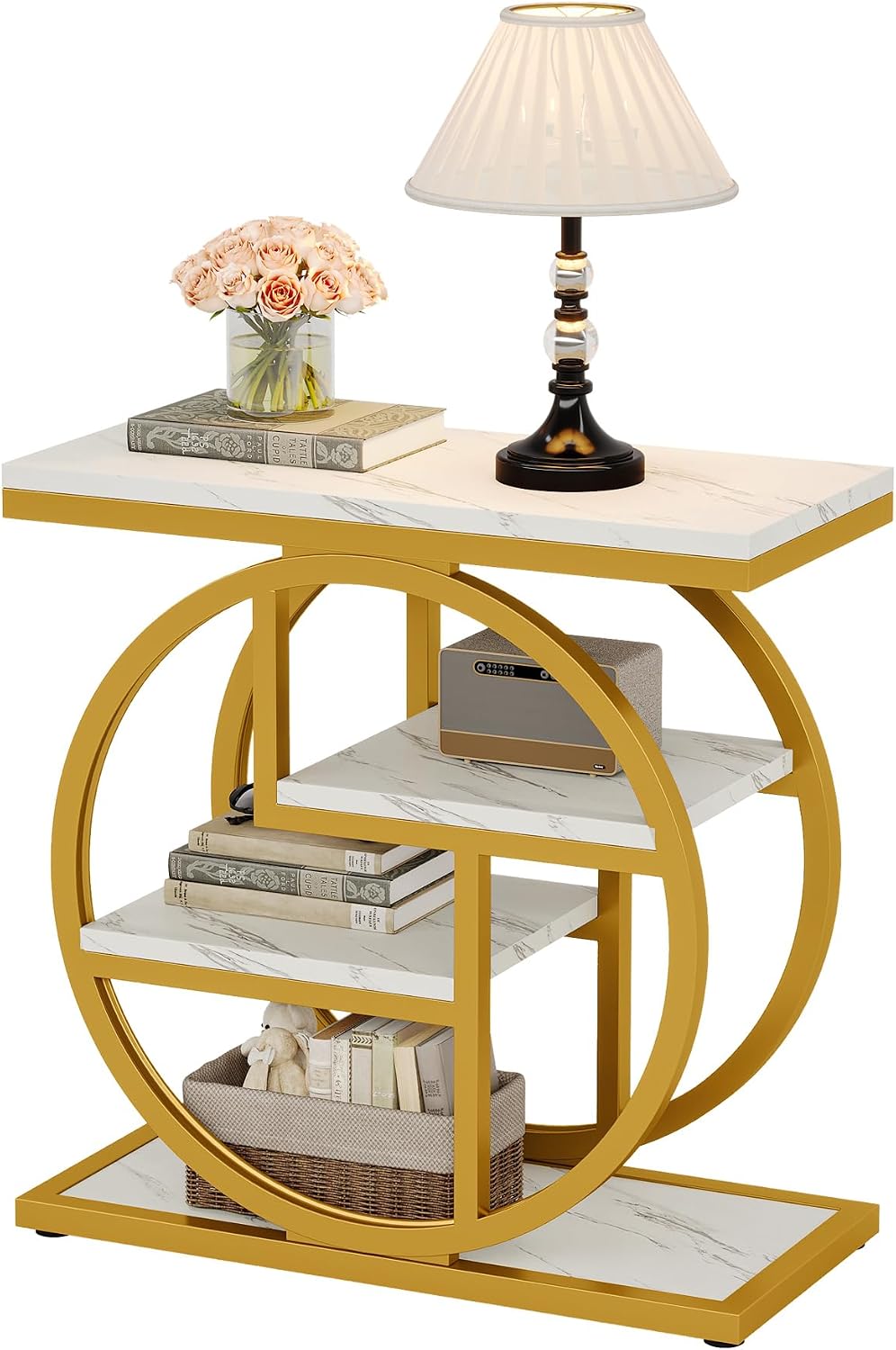 Tribesigns End Table for Living Room, Modern Faux Marble Narrow Side Table wi...