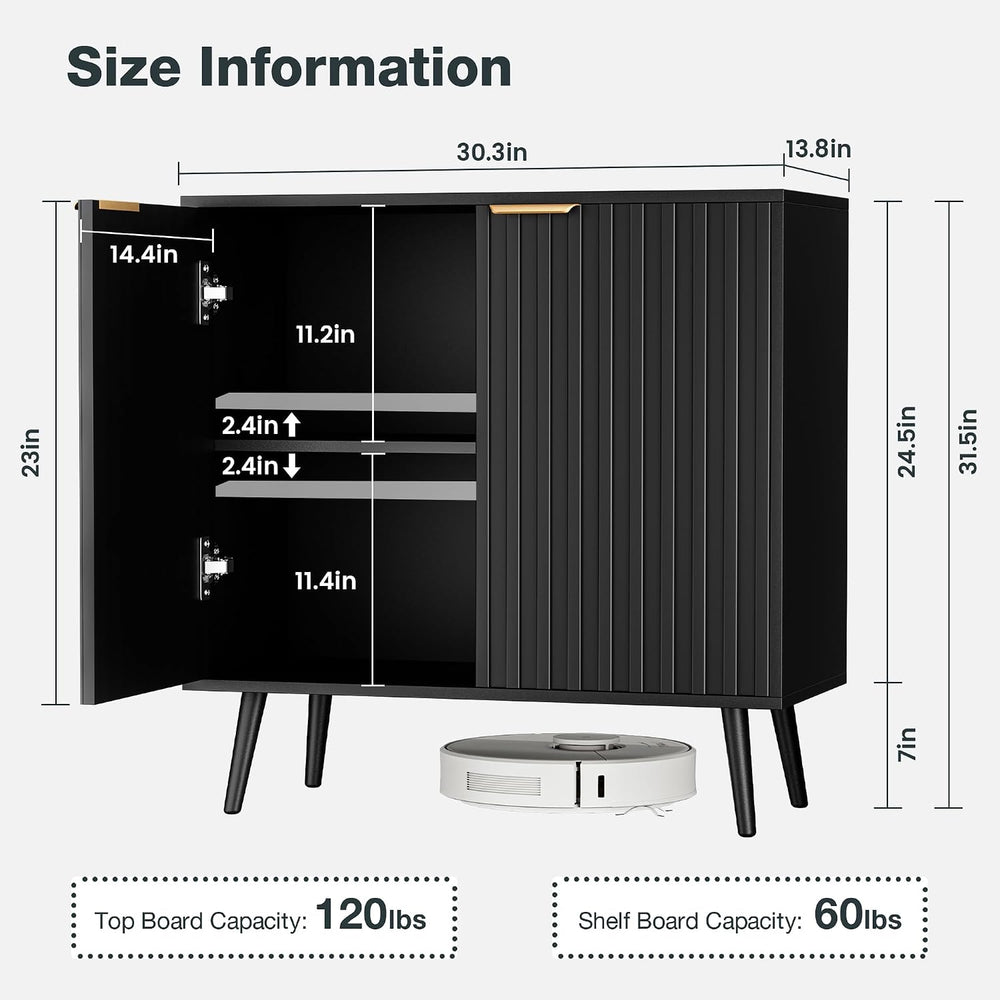 Vrullu Modern Storage Cabinet, Black Sideboard and Buffet Storage, Wood Accen...