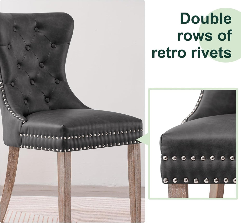 SyMax Faux Leather Dining Chairs Set of 2, Tufted Wingback Upholstered Dining...