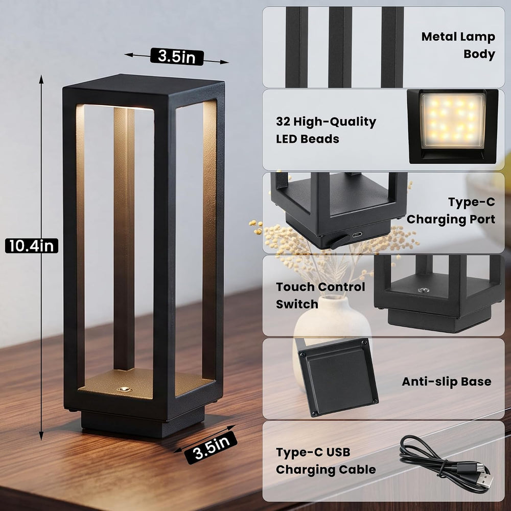 WIHTU 10" Rechargeable Outdoor Table Lamp Set of 2, Cordless Portable Light