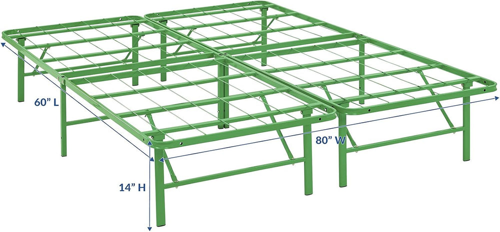 Modway Horizon Queen Bed Frame In Green - Replaces Box Spring - Folding Metal...