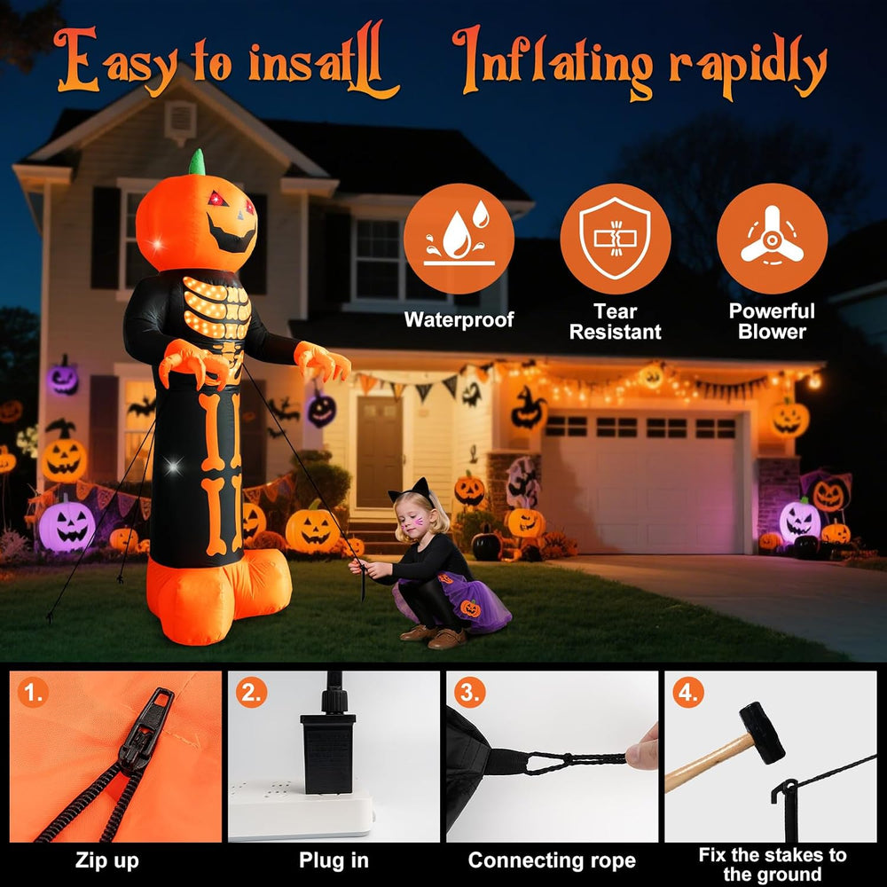 HFO 8 FT Halloween Inflatables Outdoor Decoration Pumpkin Reaper Ghost with M...