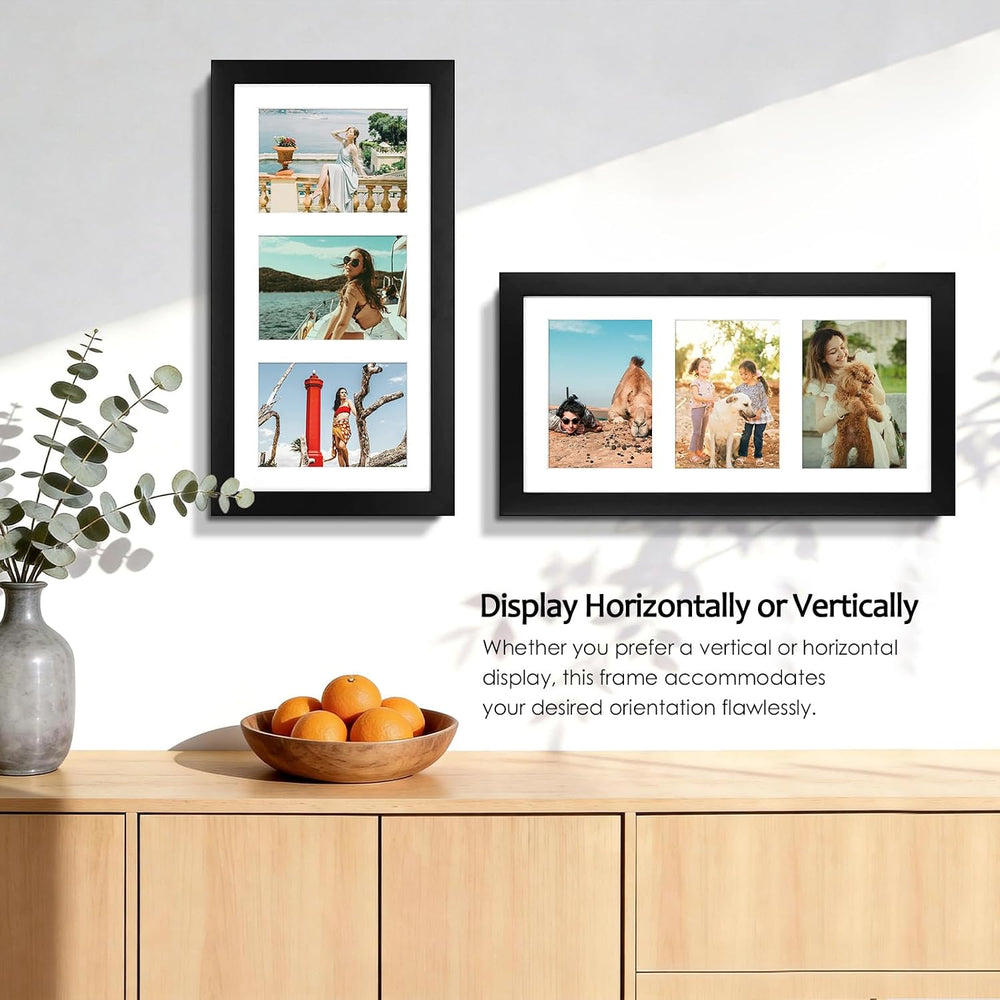 Golden State Art 9x18 Black Wood Frame - for Three 5x7 Pictures, 1 Pack