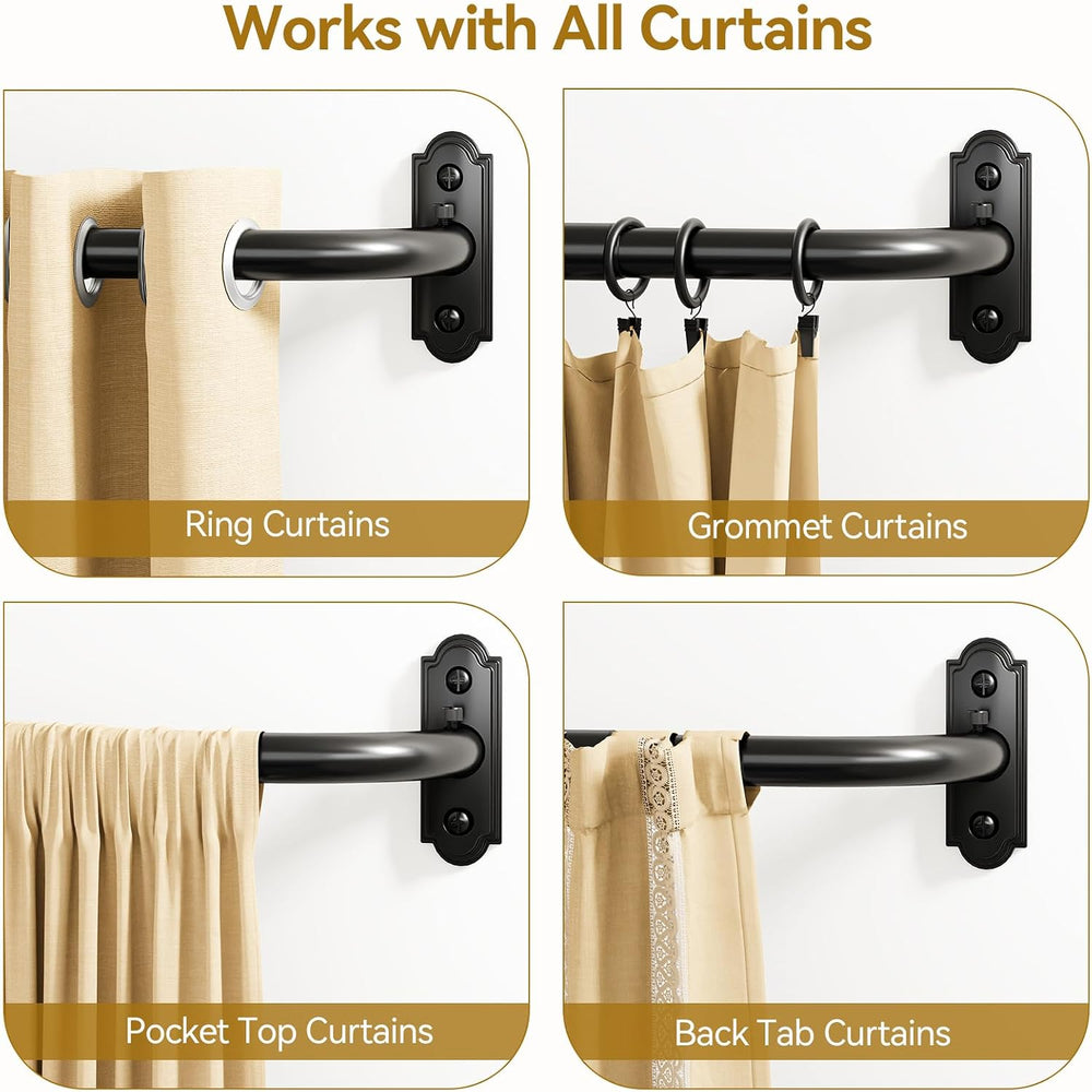 YaFex Curtain Rod 2 Pack 32-86 Inch, 1 Inch Heavy Duty Black Curtain Rods for...