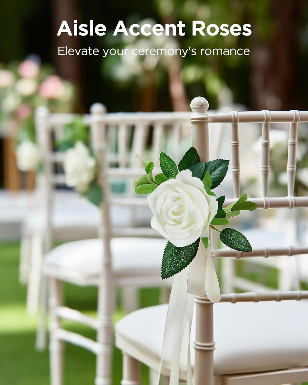 InnoGear White Roses Artificial Flowers 50 Pcs Fake Velvet Silk Rose Floral