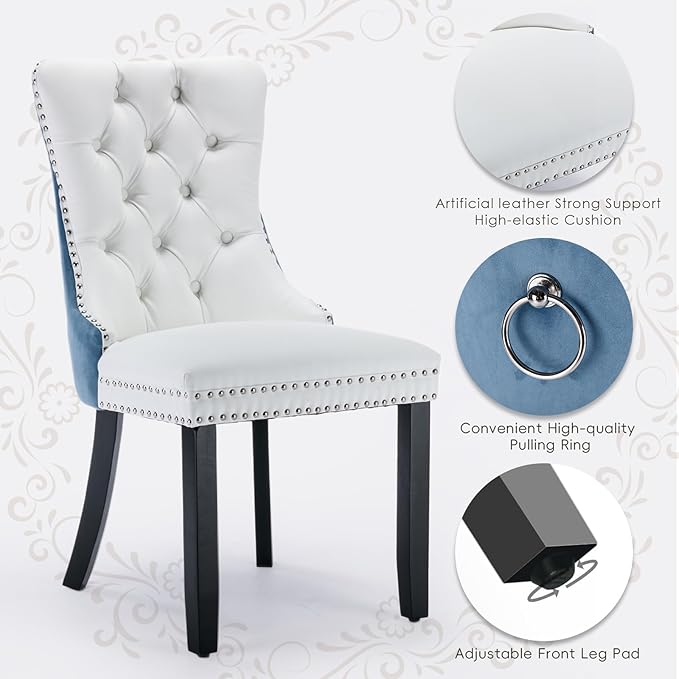 Leather Upholstered Dining Chairs Set of 4, Modern Style Kitchen Side Chairs ...