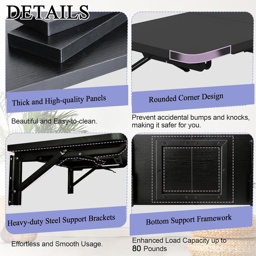 TEAMIX Wall Mounted Folding Table, Black Floating Desk for Small Spaces, Drop...
