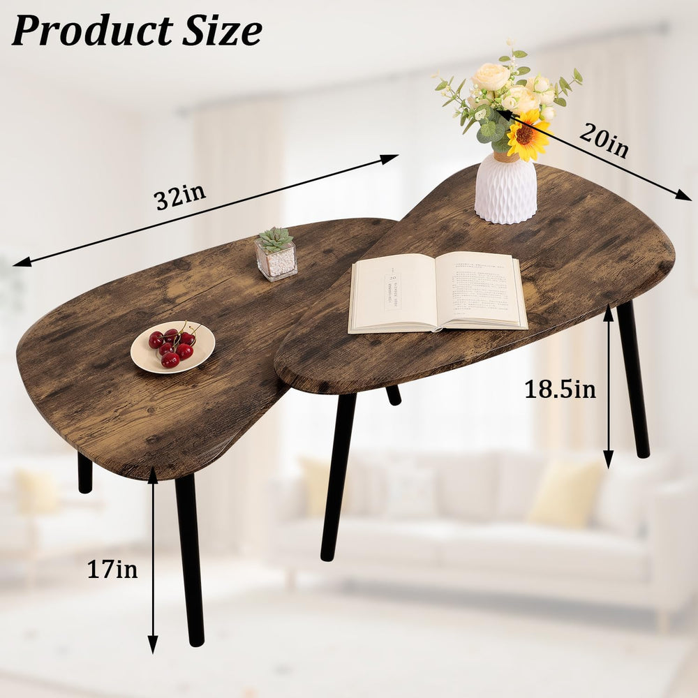 Nesting Coffee Tables, Nested Table with Wooden Legs Set of 2 - Triangle Side...