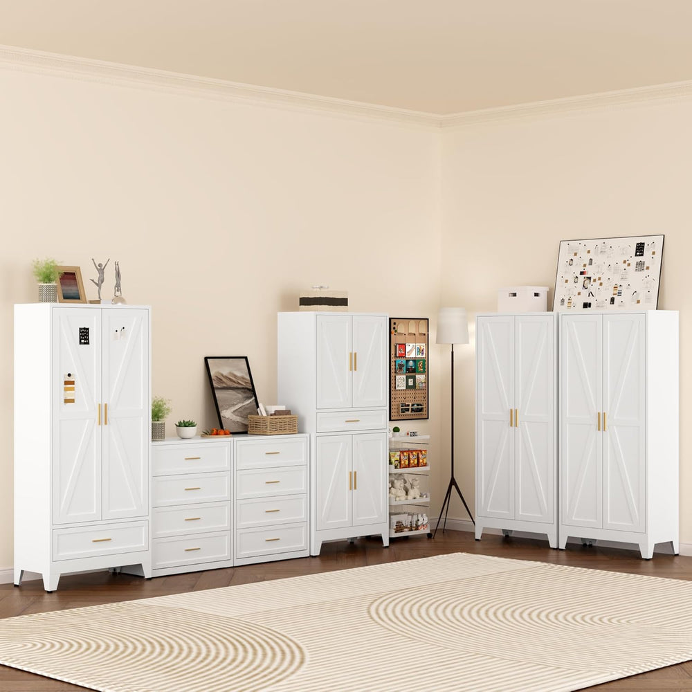 COFaR Metal Storage Cabinet, Farmhouse Storage Cabinet with 2 Doors and 4 Adj...