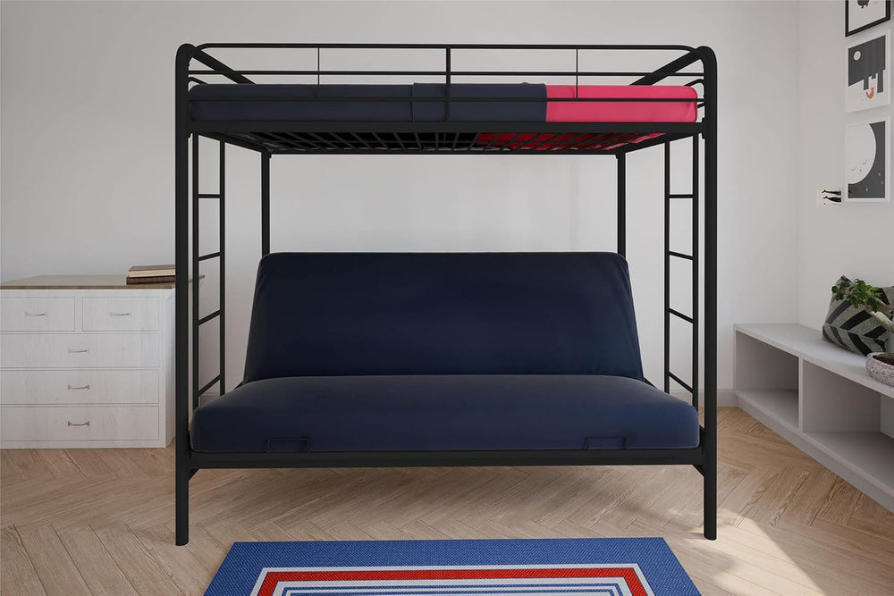 DHP Twin-Over-Futon Convertible Couch and Bed with Metal Frame, Ladder and Gu...