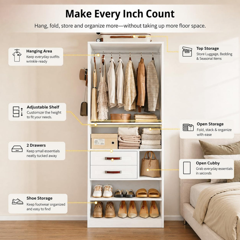 IRONCK Closet Organizer System with 2 Drawers & Adjustable Shelves, 29.6&...