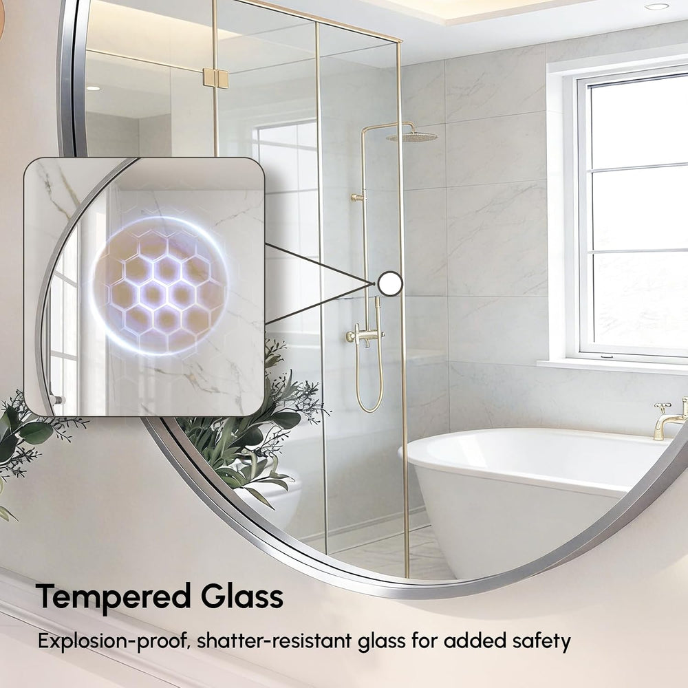 USHOWER 24 Inch Brushed Nickel Round Bathroom Mirror for Over Sink