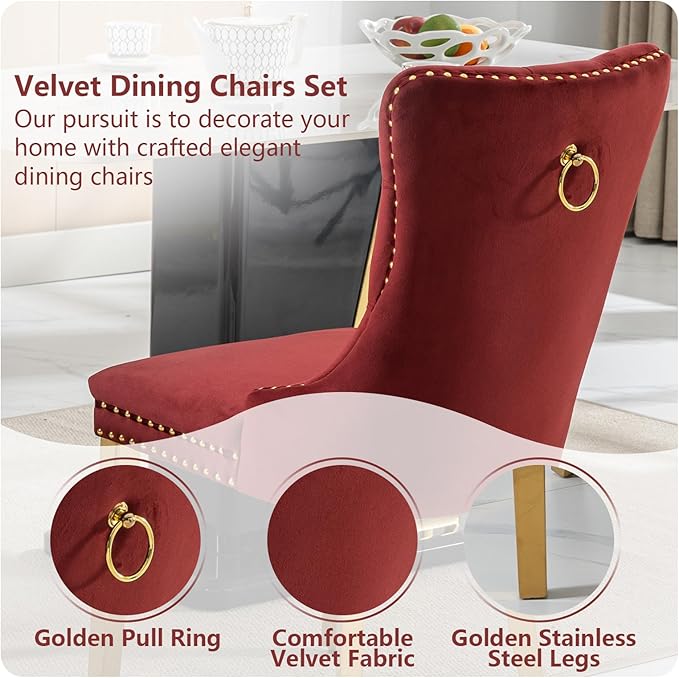 Velvet Dining Chairs Set of 6, Kitchen Chairs Set of 6, Tufted Upholstered Di...