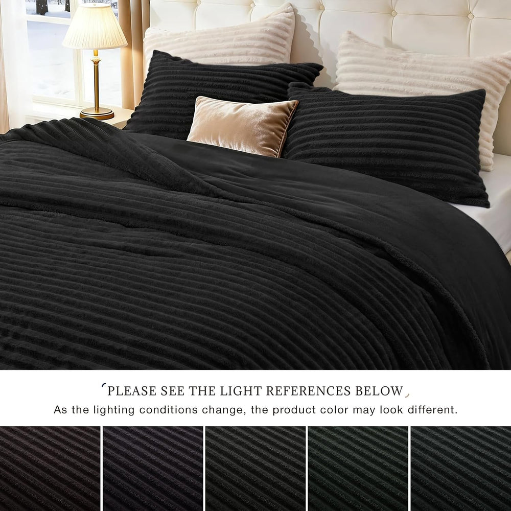 EXQ Home Fluffy Comforter Set Queen Size,3 Pieces Bed Set,Black