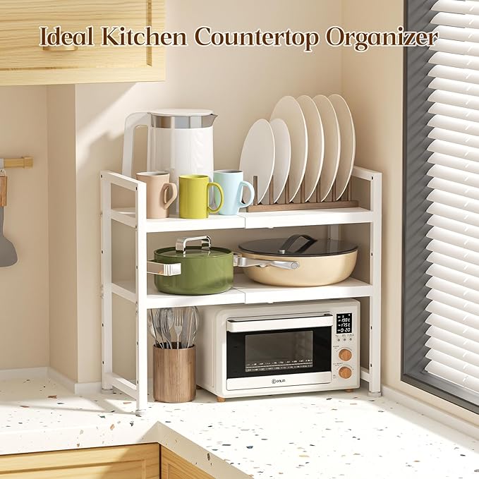 2-Tier Expandable Kitchen Storage Shelf, 150LBS Heavy Duty Metal Shelving Units