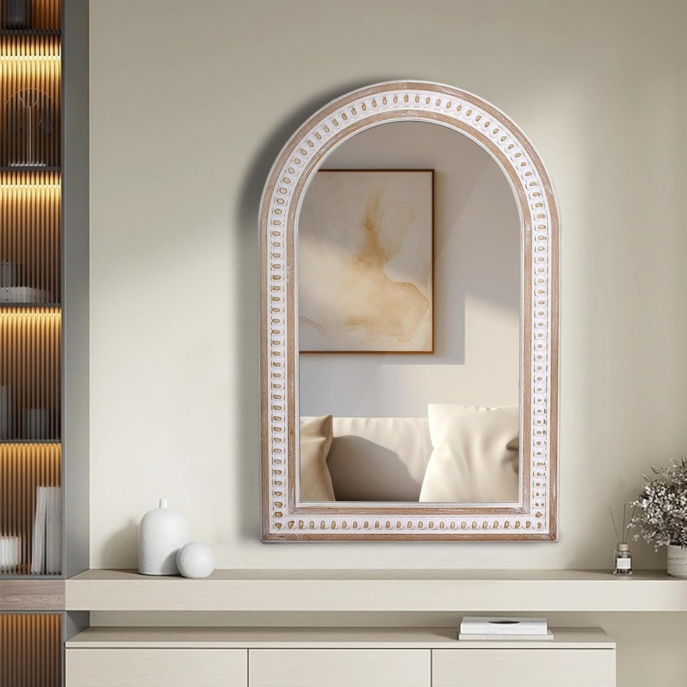 36x24 Inch Arched Wall Mirror, Rustic Farmhouse Arch Mirror for Bathroom