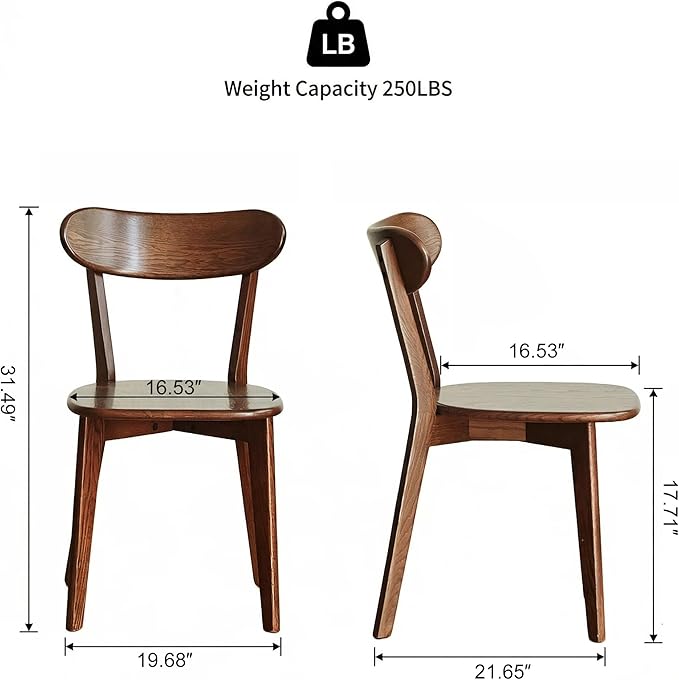 100% Solid Wood Dining Chairs,Mid Century Modern Dining Chairs with Rounded B...
