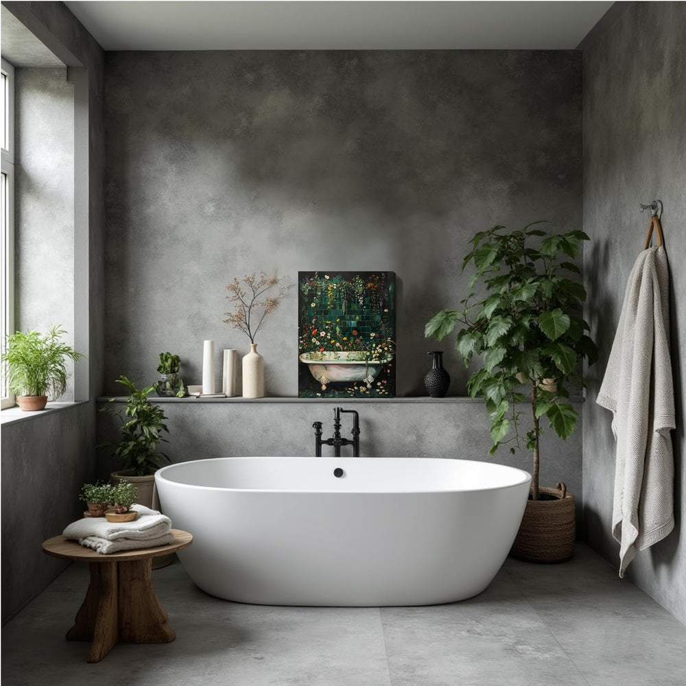 Framed Vintage Floral Bathroom Wall Art Set of 3, Dark Green Moody Flower Can...