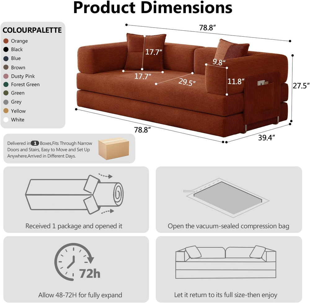 78.8" Boneless Couch for Living Room, Futon Sleeper Sofa Bed