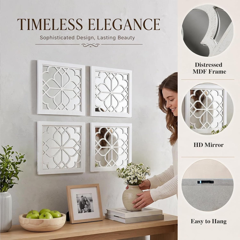 ZEXUIRU 4 Set Rustic Wall Mirrors for Bedroom Bathroom Living Room Entryway W...