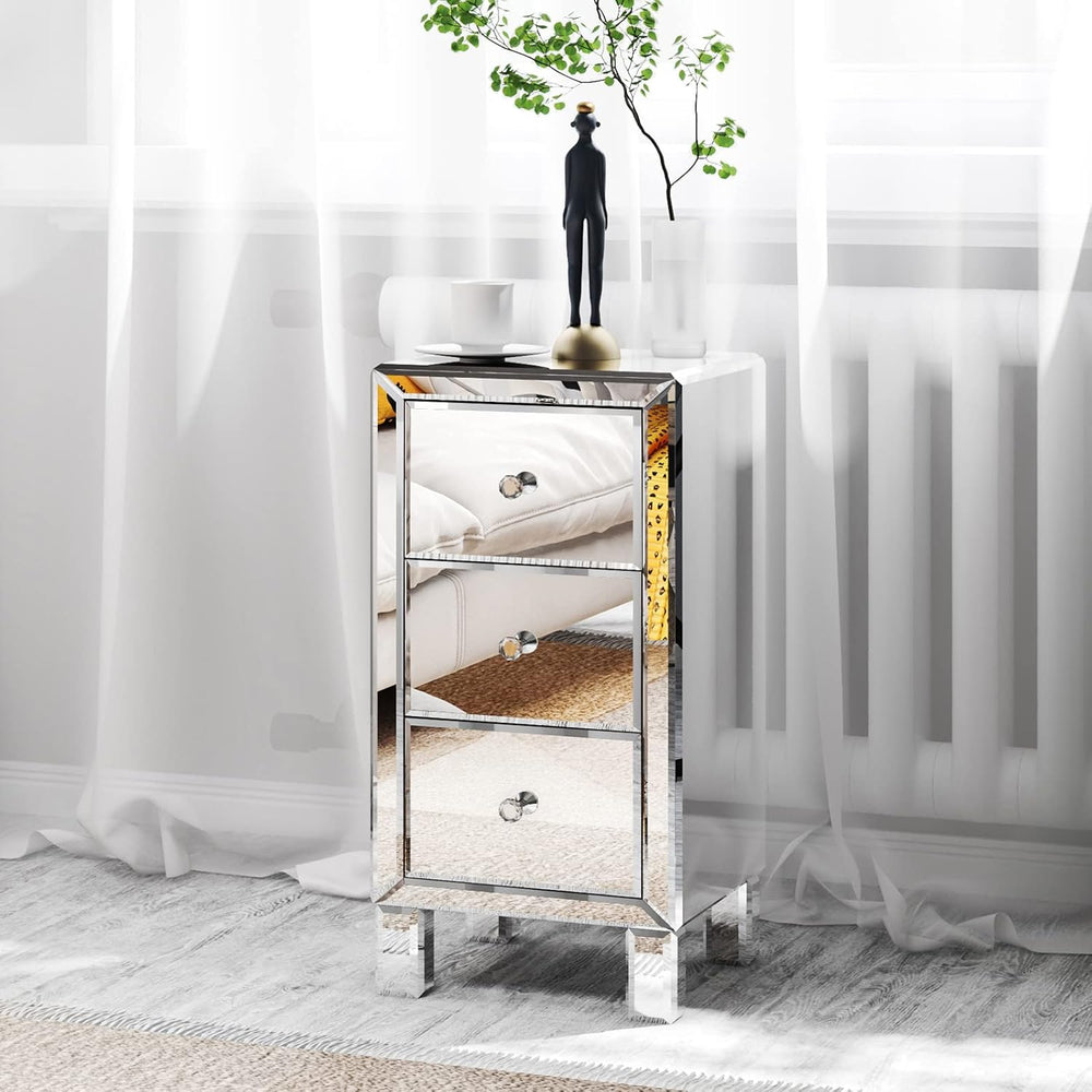 Bonnlo 3-Drawer Mirrored Nightstand End Table Bedside Table for Bedroom, Livi...