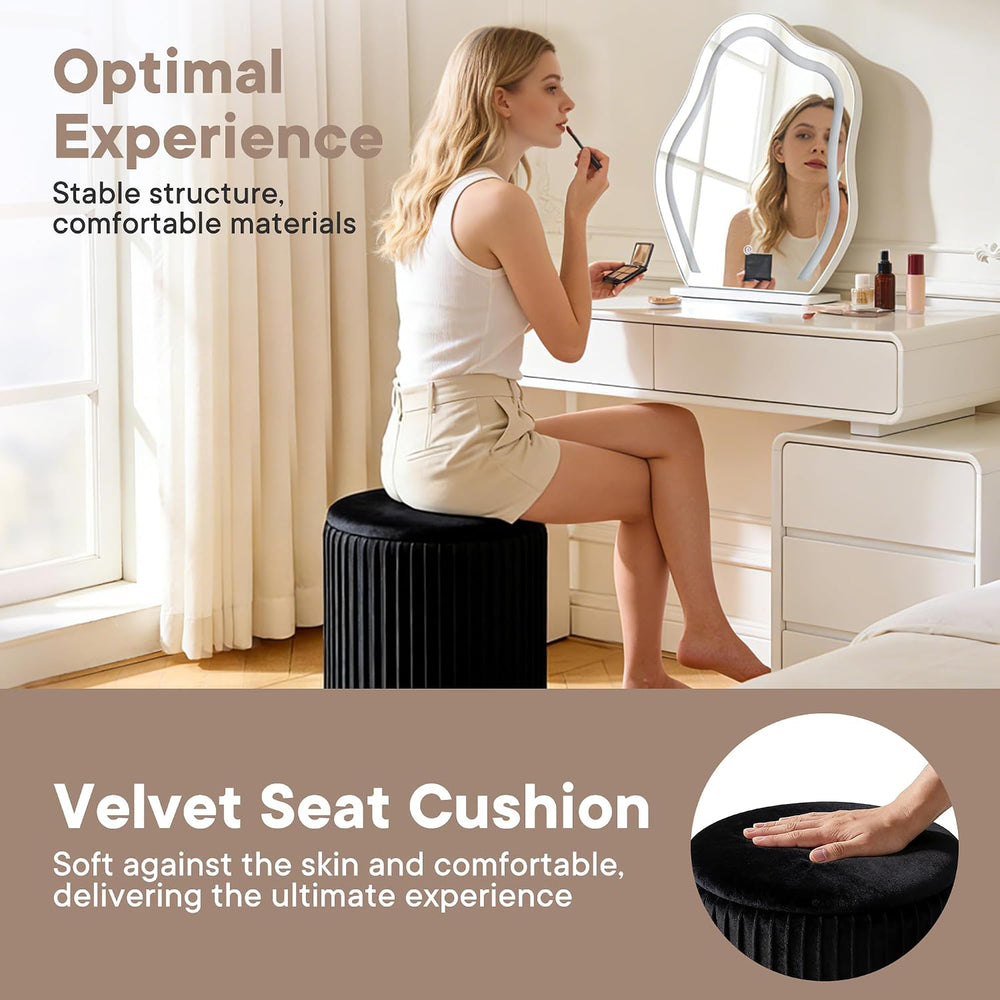 DUMOS Round Ottomans with Storage Set of 2, Vanity Stool, Foot Stool