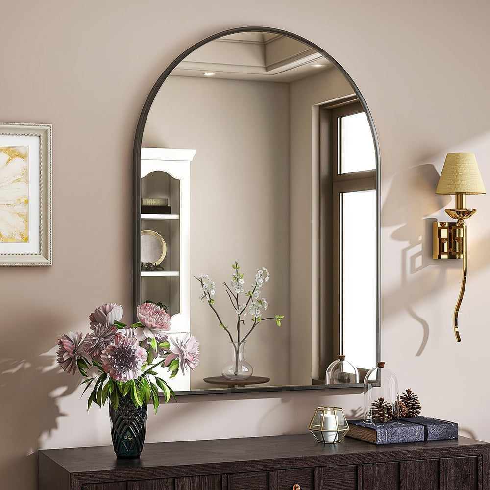 VooBang Arched Wall Mirror, 30 x 38 inch Arch Bathroom Mirror Black