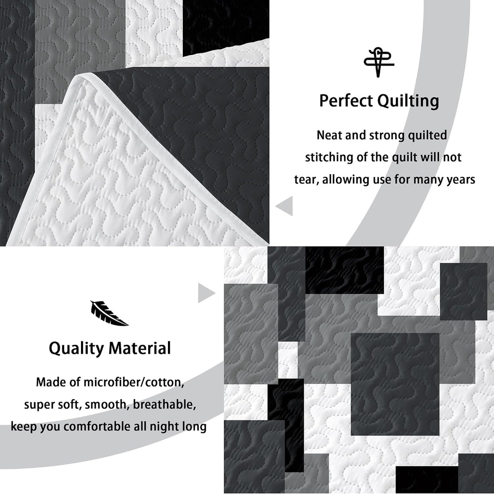 3 Piece Black Grey Quilt King Size Black White Gray Bedding Set