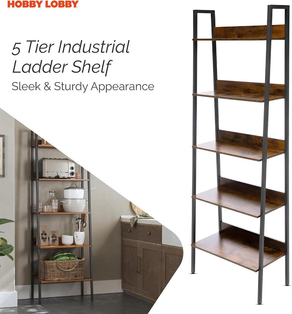 Hobby Lobby 5 Tier Industrial Ladder Shelf, 23.6 x 11.8 x 66.9 inches | Wood ...