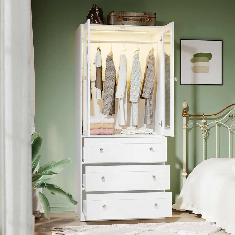 VOWNER 71" H Armoire Wardrobe Closet with Motion Sensor LED Light