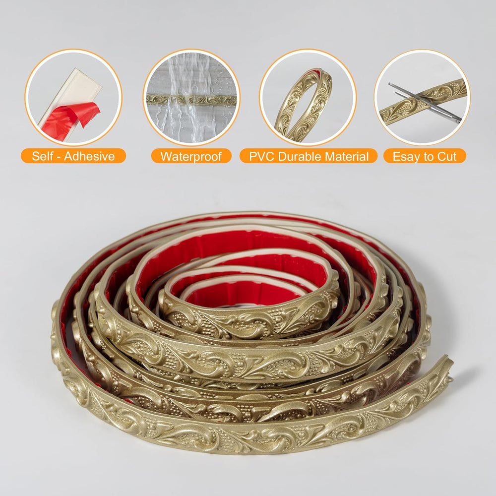 0.8" x49.2FT Champagne Gold Peel and Stick Trim (3 Pack) - Flexible Mold...