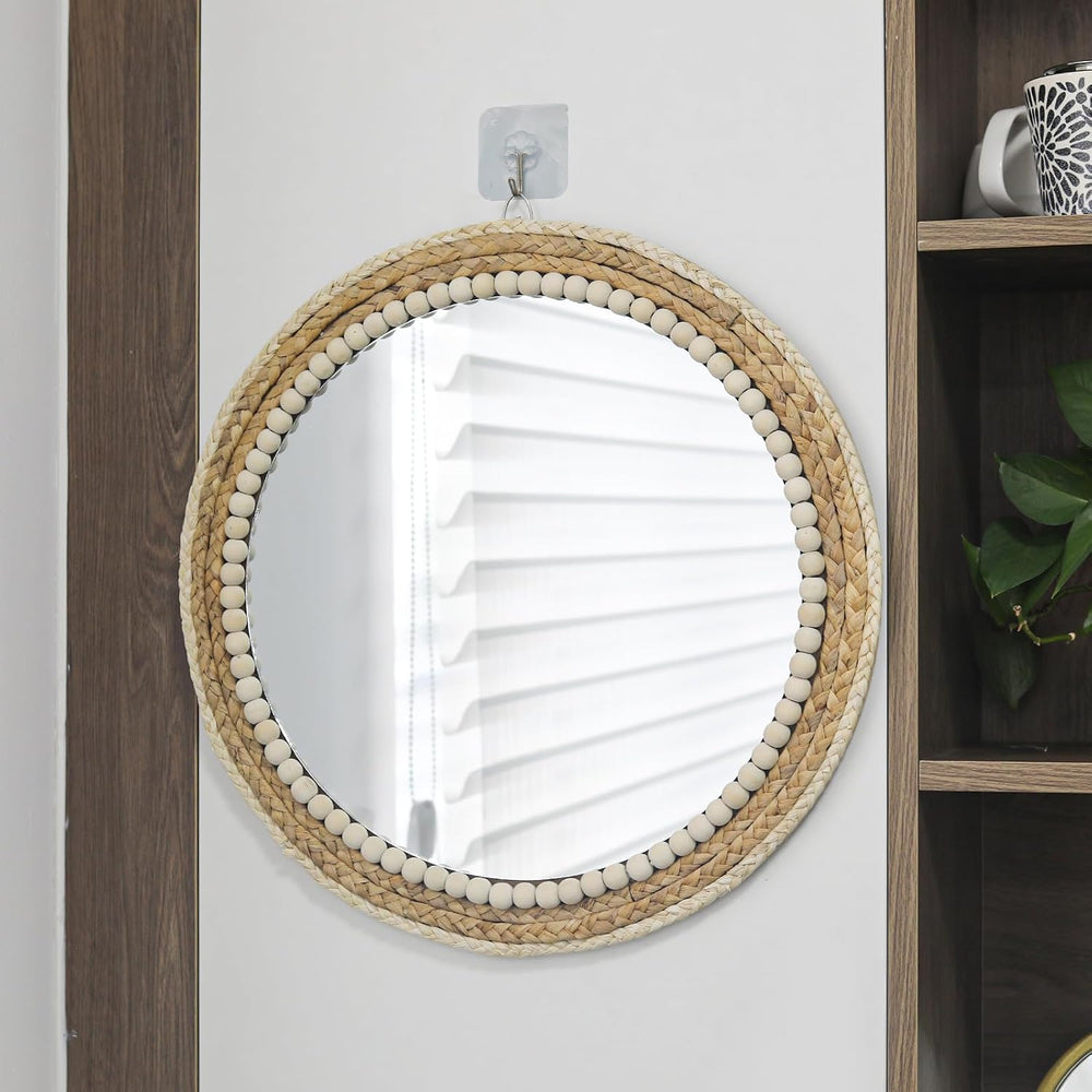 18 Inch Boho Round Hanging Wall Mirror Decorative Rattan Circle Mirrors for F...