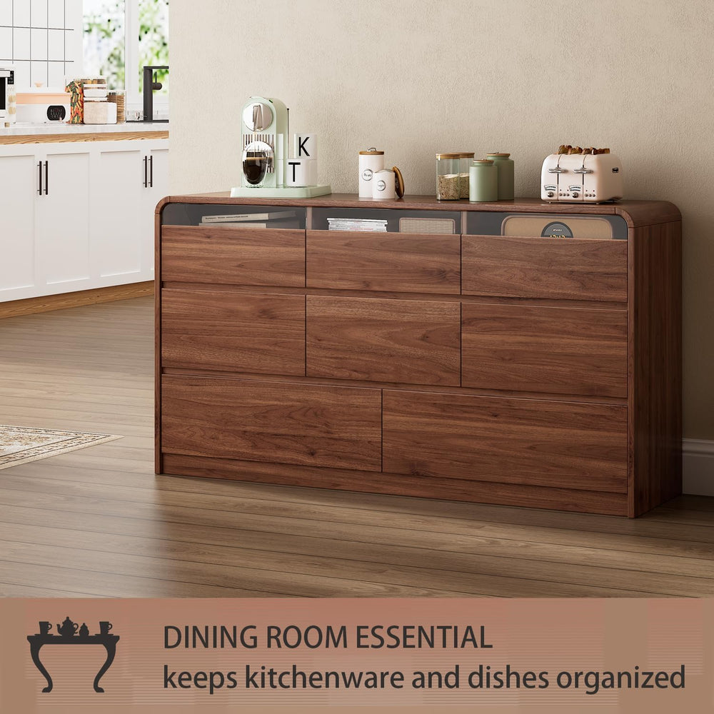 Ieejdn 47.2" Dresser with 6 Drawer, Wide Dresser with Recessed Glass Dis...