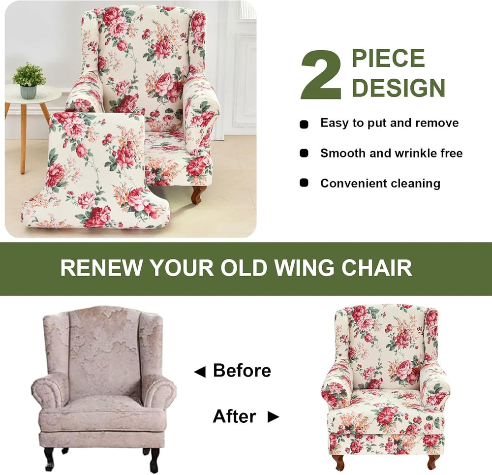 HAOYONG Wing Chair Slipcovers Stretch Wingback Chair Covers Printed 2 Pieces ...