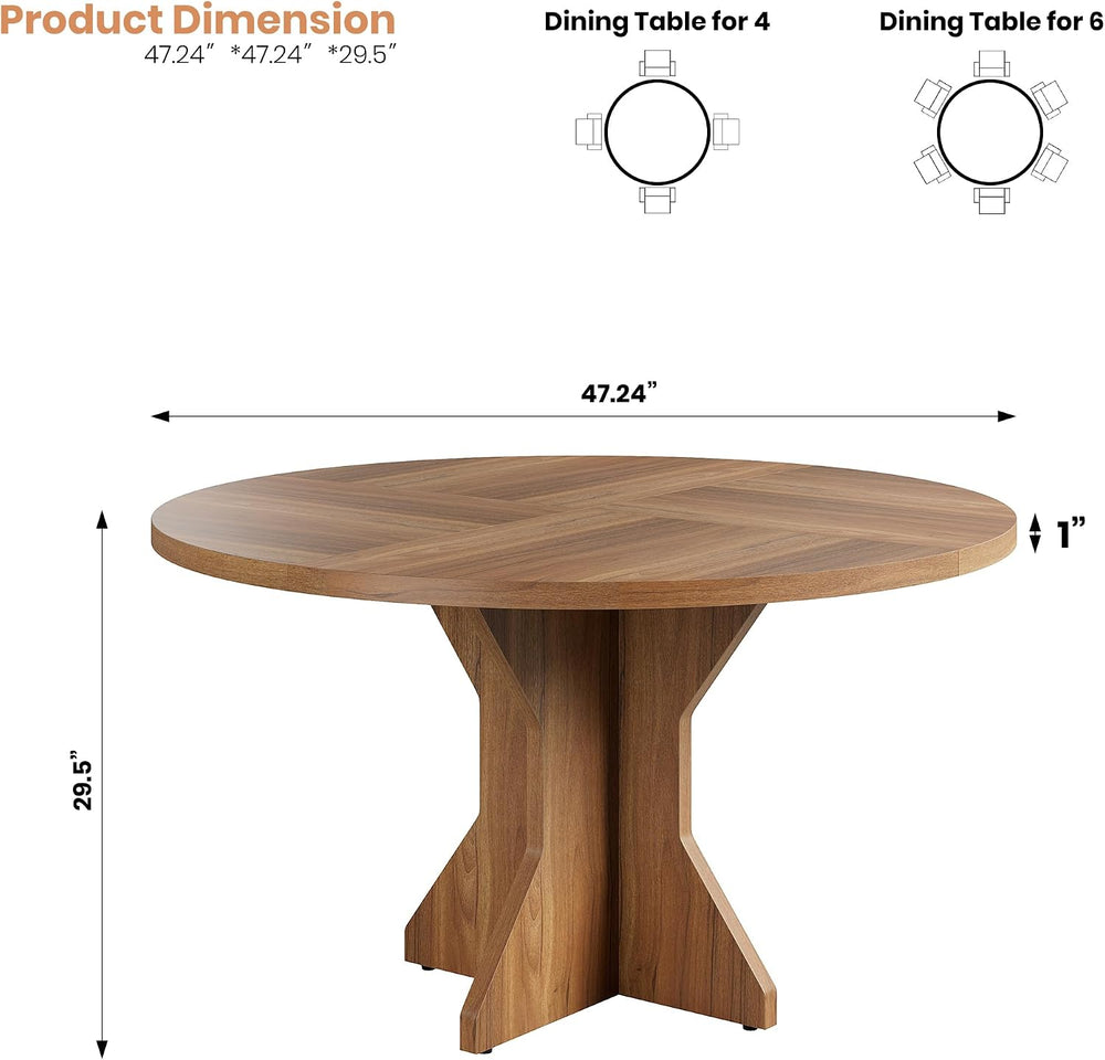 Garvee Round Dining Table for 4-6 People - 47" Circle Kitchen Dinner Tab...