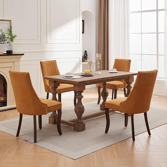 Linen Dining Chairs Set of 6,Comfy Fabric Upholstered Accent Chairs for Kitch...