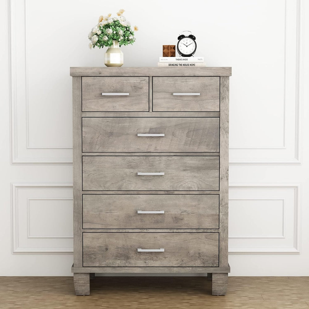 IDEALHOUSE 45" 6-Drawer Dresser, Wooden Chest of Drawers, Grey