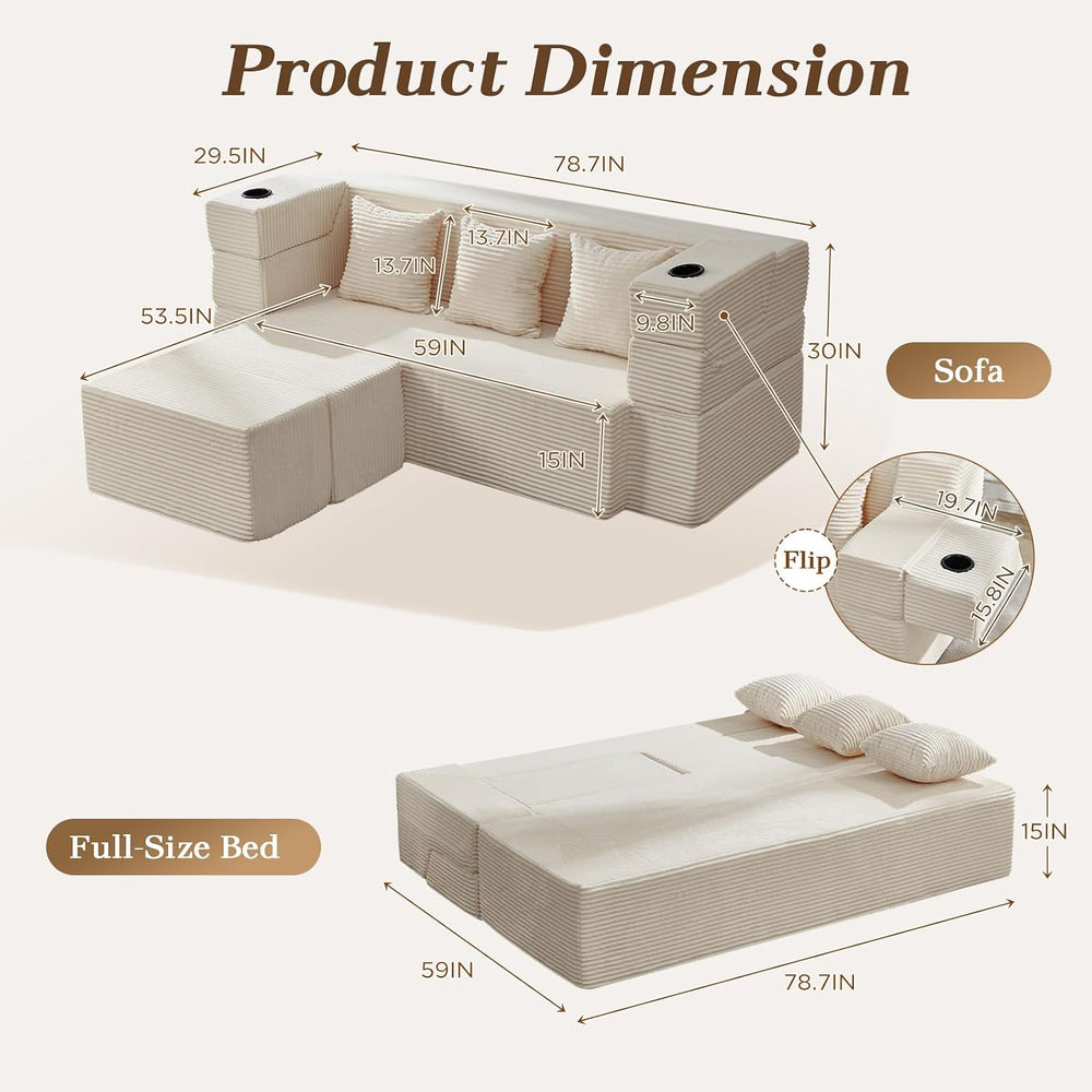 Folding Sofa Bed, 78.7”Full-Length Floor Sleeper Couch, Full Size Folding Sof...