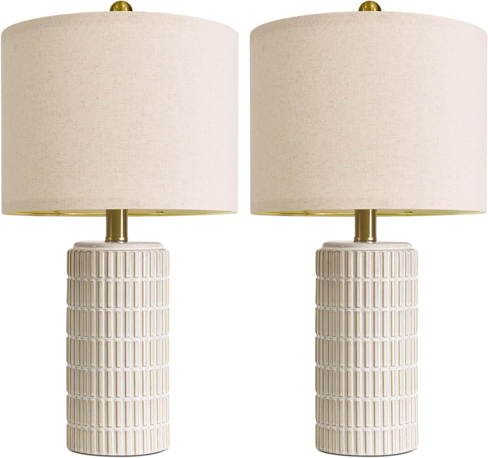 PoKat 20.75" Small Modern Ceramic Table Lamps Set of 2 for Bedroom, White
