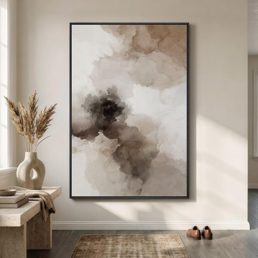Extra Large Framed Brown Beige Abstract Wall Art for Living Room, 40x60 In